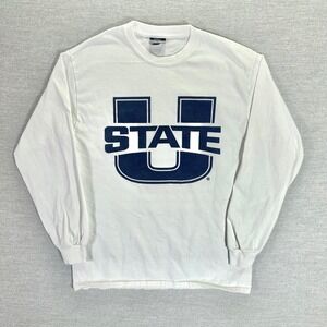 Utah State Aggies Long Sleeve T-Shirt Men's Medium White Blue Logo MV Sport